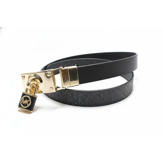 Michael Kors Reversible Black Logo Belt Gold Lock, Women