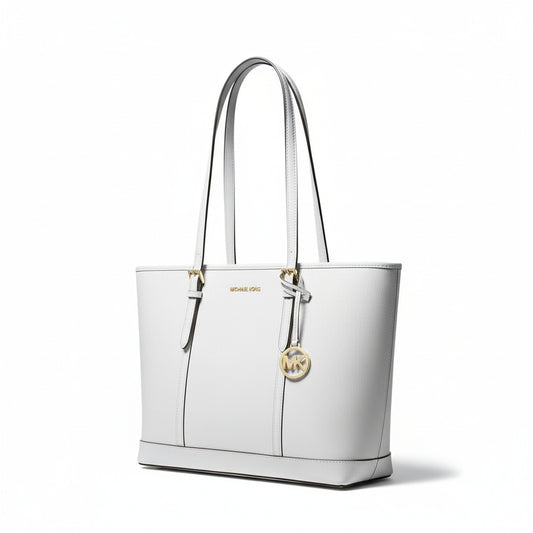 Michael Kors Jet Set Large Leather Tote White (35F0GTVT9L-OPTIC-WHITE) Women