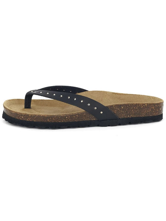 BABUNKERS Family Leather Flip Flops Black Women