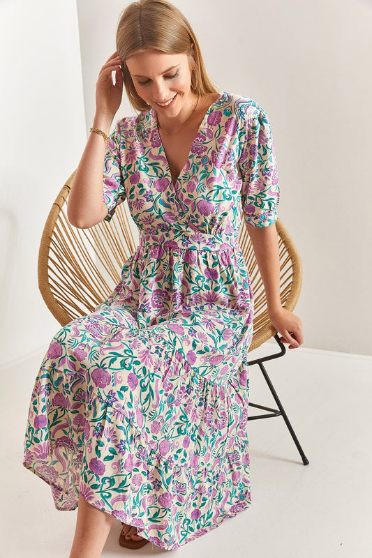Bianco Lucci Women's Short Sleeve Double Breasted Collar Viscose Dress White Women