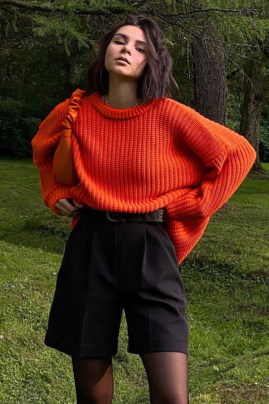 Madmext Orange Bicycle Collar Basic Sweater Women