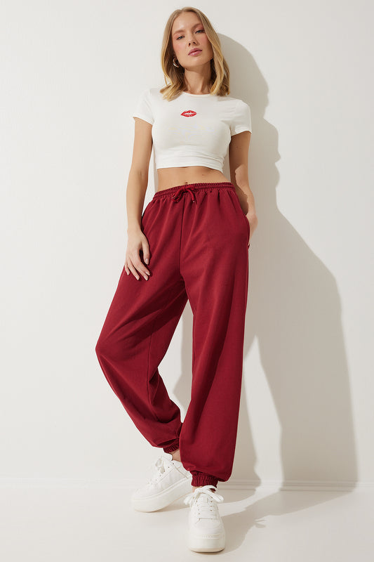 Happiness İstanbul Women's Burgundy Baggy Jogging Sweatpants Women