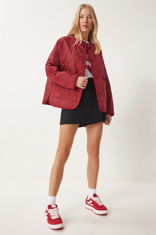 Happiness İstanbul Women's Red Wide Pocket Quilted Jacket Women