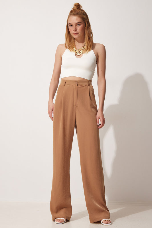 Happiness İstanbul Women's Biscuit Draped Ayrobin Palazzo Trousers Women