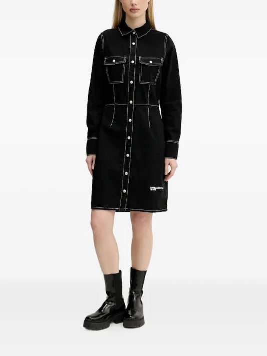 Karl Lagerfeld Jeans Klj Long Sleeve Contrast Denim Dress Minimal Washed Black (A3W130151FV) Women