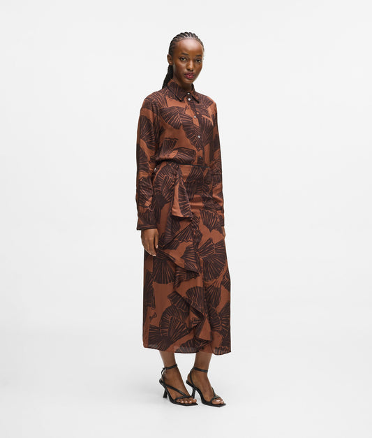 Karl Lagerfeld Printed Fluid Skirt Graphic Fan Friar Brown (B1W120101HW) Women