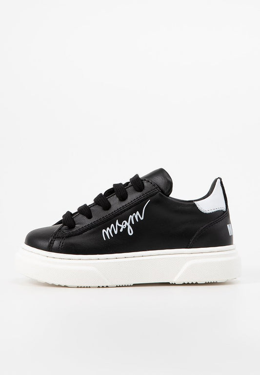 Msgm CONTRASTING PRINTED LOGO LEATHER LACE-UP LOW SNEAKERS mottled anthracite (ZZO2JFW06-Q00) Kids