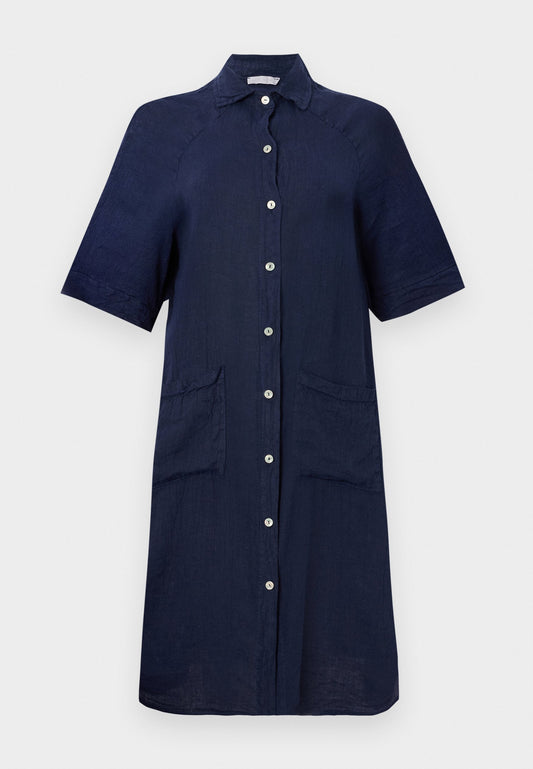 Le Monde du Lin Dress Shirt mi longue avec des boutons of fermeture a l'a Dark Blue (ZZO2SXS06-K01) Women
