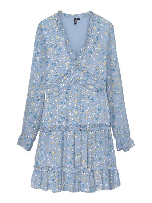 Smilla Long Sleeve Frill Short Dress Cashmere Blue Aura (10335526) Women