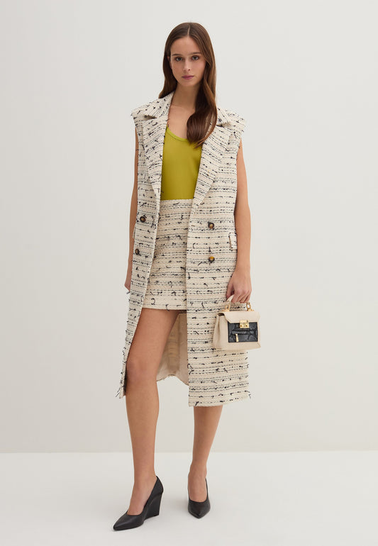 Stefanel Long double breasted gilet in tweed Black (S5721U02G-T11) Women