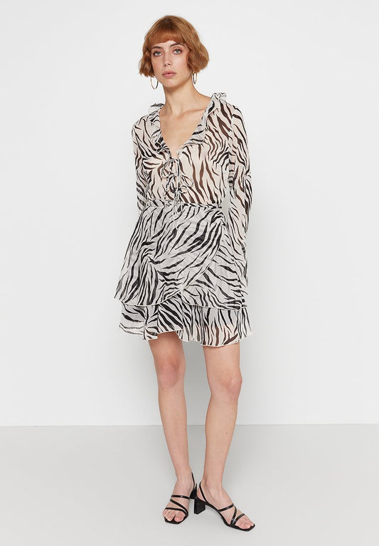 Tie Front Babylock Mini Dress-Zebra Women