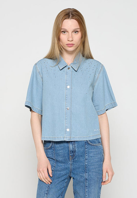 RHINESTONE SS DENIM SHIRT Women