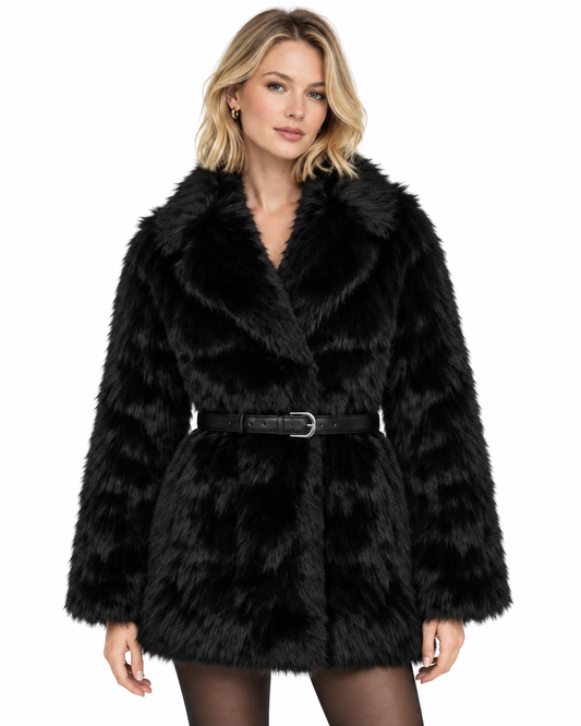 DEBRANDE Women's Jacket FUTRO Z PASKIEM BLACK (10779) Women