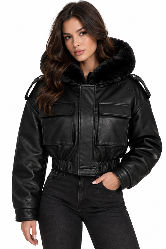 DEBRANDE Women's Jacket Leather Z Hooded BLACK (10784) Women