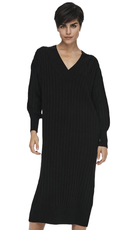 ONLY Dress DZIANINOWA ONLNEW TESSA L/S MIDI V DRESS KNT NOOS BLACK (10742) Women
